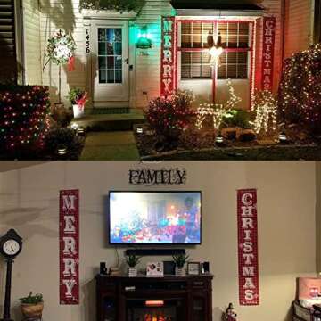 KERIQI Merry Christmas Porch Sign, Buffalo Plaid Christmas Banner for Front Door Fireplace Thanksgiving New Year Holiday Decorations (Merry Christmas)