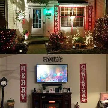 KERIQI Merry Christmas Porch Sign, Buffalo Plaid Christmas Banner for Front Door Fireplace Thanksgiving New Year Holiday Decorations (Merry Christmas)