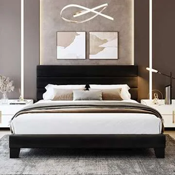 Elegant King Bed Frame with Upholstered Headboard
