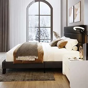 Elegant King Bed Frame with Upholstered Headboard