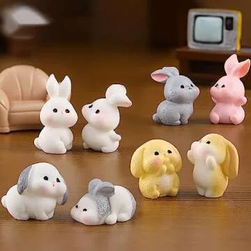 Exasinine 24 Pcs Mini Rabbits Easter Bunny Resin Bunny Figurines Mini Animals Fairy Garden Miniature Moss Landscape Ornaments for Easter Egg Fillers Dollhouse Cake Home Décor