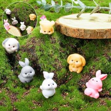 Exasinine 24 Pcs Mini Rabbits Easter Bunny Resin Bunny Figurines Mini Animals Fairy Garden Miniature Moss Landscape Ornaments for Easter Egg Fillers Dollhouse Cake Home Décor
