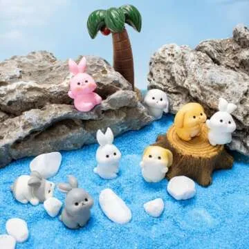 Exasinine 24 Pcs Mini Rabbits Easter Bunny Resin Bunny Figurines Mini Animals Fairy Garden Miniature Moss Landscape Ornaments for Easter Egg Fillers Dollhouse Cake Home Décor