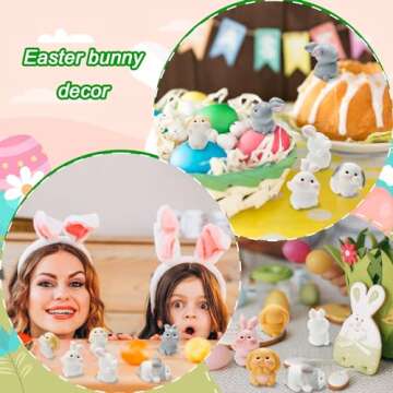 Exasinine 24 Pcs Mini Rabbits Easter Bunny Resin Bunny Figurines Mini Animals Fairy Garden Miniature Moss Landscape Ornaments for Easter Egg Fillers Dollhouse Cake Home Décor
