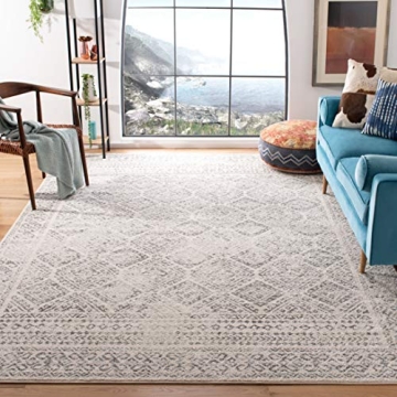 SAFAVIEH Tulum Collection Area Rug - 8' x 10', Ivory & Grey, Moroccan Boho Distressed Design, Non-Sh...