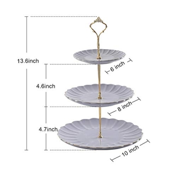 Sweejar 3 Tier Ceramic Cake Stand Wedding, Dessert Cupcake Stand for Tea Party Serving Platter (Purple)