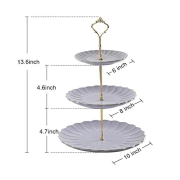 Sweejar 3 Tier Ceramic Cake Stand Wedding, Dessert Cupcake Stand for Tea Party Serving Platter (Purple)