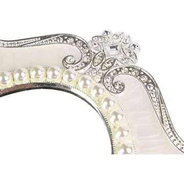 Nerien Vintage Vanity Tabletop Mirror, Metal Oval Decorative Makeup Mirror with Stand, Antique Table Cosmetic Mirror, Coquette Countertop Desk Dresser Mirror for Home Bedroom Bathroom (White, M)