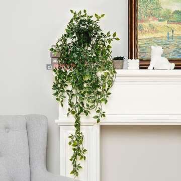 MARTINE MALL Artificial Hanging Plants, Fake Hanging Plants, Small Potted Hanging Plants Fake Plants Mandala Hanging Vine for Shelf Home Office Decor Indoor Outdoor (1 Pack