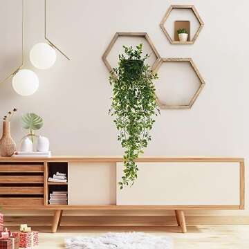 MARTINE MALL Artificial Hanging Plants, Fake Hanging Plants, Small Potted Hanging Plants Fake Plants Mandala Hanging Vine for Shelf Home Office Decor Indoor Outdoor (1 Pack