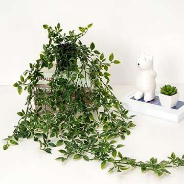 MARTINE MALL Artificial Hanging Plants, Fake Hanging Plants, Small Potted Hanging Plants Fake Plants Mandala Hanging Vine for Shelf Home Office Decor Indoor Outdoor (1 Pack
