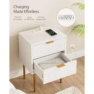 Stylish AEPOALUA Nightstand with Charging Station
