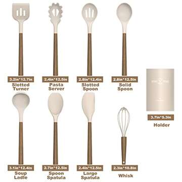Silicone Kitchen Cooking Utensil Set, 9Pcs Kitchen Utensils Spatula Set with Wooden Handle for Nonst...