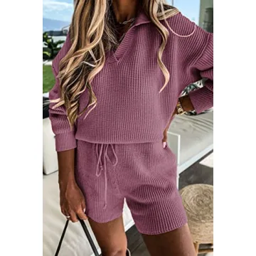 PRETTYGARDEN Women's Long Sleeve Knit Pullover & Shorts Set