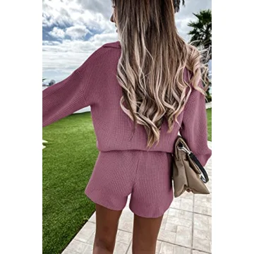 PRETTYGARDEN Women's Long Sleeve Knit Pullover & Shorts Set