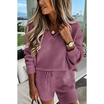 PRETTYGARDEN Women's Long Sleeve Knit Pullover & Shorts Set