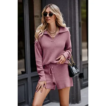 PRETTYGARDEN Women's Long Sleeve Knit Pullover & Shorts Set