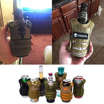 AOUTACC Mini Tactical Beer Vests, Molle Beer Cooler Jacket Adjustable Drink Bottle Vests Holder Beverage Cooler Holder for 12oz or 16oz Cans or Bottles (2 Pack, Black + Desert Camo)
