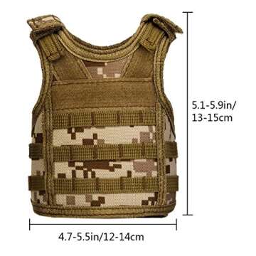 AOUTACC Mini Tactical Beer Vests, Molle Beer Cooler Jacket Adjustable Drink Bottle Vests Holder Beverage Cooler Holder for 12oz or 16oz Cans or Bottles (2 Pack, Black + Desert Camo)