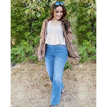 GRAPENT Women's Bell Bottom Pants, 70s Designer High Rise Flare Jeans Plus Size Wide Leg Jeans Color Indigo Medium Blue Size 8-10