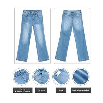 GRAPENT Women's Bell Bottom Pants, 70s Designer High Rise Flare Jeans Plus Size Wide Leg Jeans Color Indigo Medium Blue Size 8-10