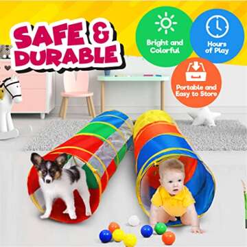 Hide N Side 2-Pack 6ft/12ft Crawl Through Play Tunnel Toy, Pop up Tunnel for Kids Toddlers Dogs Babi...