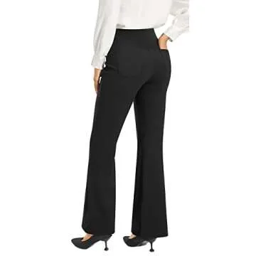 AFITNE Yoga Dress Pants for Women, High Waisted Workout Bootcut Flared Work Pants with Pockets Bootleg Business Office Casual Pants Black - M