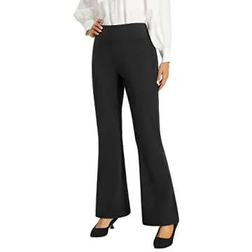 AFITNE Yoga Dress Pants for Women, High Waisted Workout Bootcut Flared Work Pants with Pockets Bootleg Business Office Casual Pants Black - M
