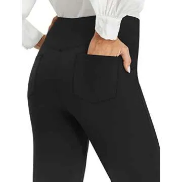 AFITNE Yoga Dress Pants for Women, High Waisted Workout Bootcut Flared Work Pants with Pockets Bootleg Business Office Casual Pants Black - M