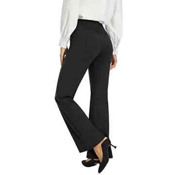 AFITNE Yoga Dress Pants for Women, High Waisted Workout Bootcut Flared Work Pants with Pockets Bootleg Business Office Casual Pants Black - M