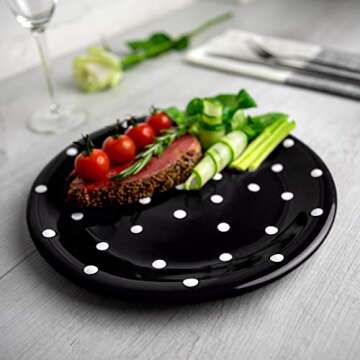 City to Cottage Handmade Black And White Pottery Polka Dot Glazed 10inch/25.5cm Flat Dinner Plate | ...
