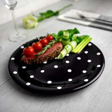City to Cottage Handmade Black And White Pottery Polka Dot Glazed 10inch/25.5cm Flat Dinner Plate | ...