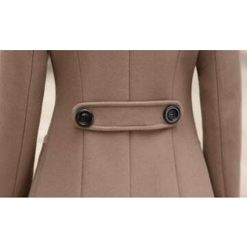 chouyatou Women Elegant Notched Collar Double Breasted Wool Blend Over Coat (Small, Khaki)