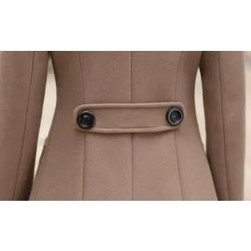 chouyatou Women Elegant Notched Collar Double Breasted Wool Blend Over Coat (Small, Khaki)