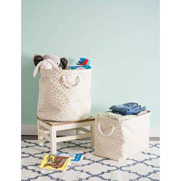 DII Large Round Polyester Storage Bin in Gold Metallic