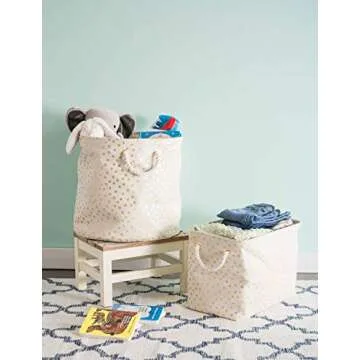 DII Large Round Polyester Storage Bin in Gold Metallic