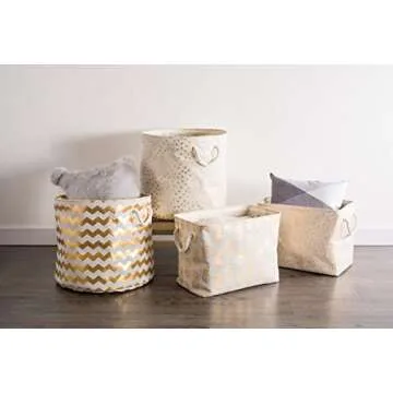 DII Large Round Polyester Storage Bin in Gold Metallic