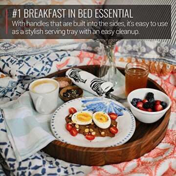 Virginia Boys Kitchens Round Serving Tray – 16.5 Inch Walnut Wood Platter with Handles - Perfect for Serving or Centerpiece Display on Ottoman and Coffee Table