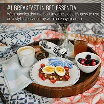 Virginia Boys Kitchens Round Serving Tray – 16.5 Inch Walnut Wood Platter with Handles - Perfect for Serving or Centerpiece Display on Ottoman and Coffee Table