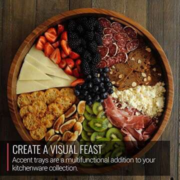 Virginia Boys Kitchens Round Serving Tray – 16.5 Inch Walnut Wood Platter with Handles - Perfect for Serving or Centerpiece Display on Ottoman and Coffee Table