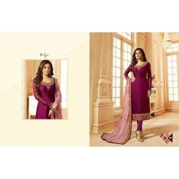 Delisa Designer Wedding Partywear Silk Embroidered Salwar Kameez Indian Dress Ready to Wear Salwar Suit Pakistani LTN (Purple, 54)