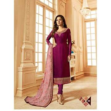 Delisa Designer Wedding Partywear Silk Embroidered Salwar Kameez Indian Dress Ready to Wear Salwar Suit Pakistani LTN (Purple, 54)