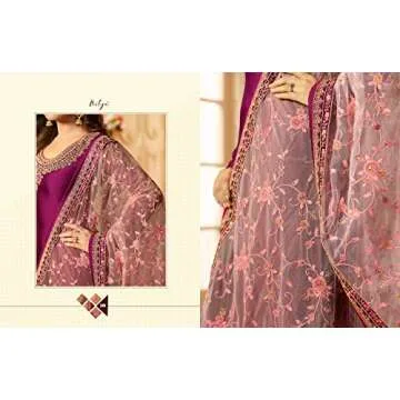 Delisa Designer Wedding Partywear Silk Embroidered Salwar Kameez Indian Dress Ready to Wear Salwar Suit Pakistani LTN (Purple, 54)