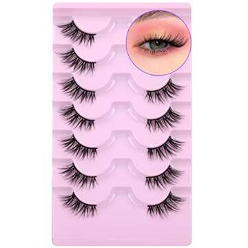 Half Lashes Cat Eye False Eyelashes Natural Look 3D Fluffy Mink Lashes Faux Natural Lashes Pack Wisp...