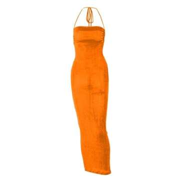 ccisppal Women's Sexy Spaghetti Strap Backless Cami Dress Bodycon Summer Party Cocktail Formal Halter Dress A-Orange