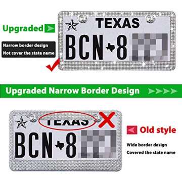 TZARROT White Rhinestone Bling License Plate Frame for Women Men, Metal Anti-Rust Thin Border Licens...