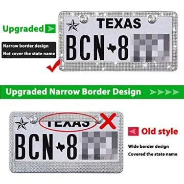 TZARROT White Rhinestone Bling License Plate Frame for Women Men, Metal Anti-Rust Thin Border Licens...