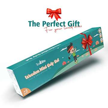 Teal Elite Kids Golf Set – Mini Golf Toy for Indoor and Outdoor Play – Toddler Set Includes 2 Clubs, 2 Balls, Holes, and Obstacles – Premium Natural Wood – Ideal Gift for Boys and Girls Age 3 4 5