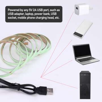 KXZM DC 5V USB COB Ice Blue LED Strip Light USB Powered 6.6ft/2M IP65 Waterproof 640LEDs High Brightness Flexible LED Tape Lights