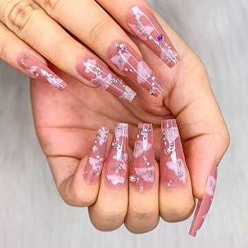 Artquee 24pcs Glossy Coffin Fake Nails for Women